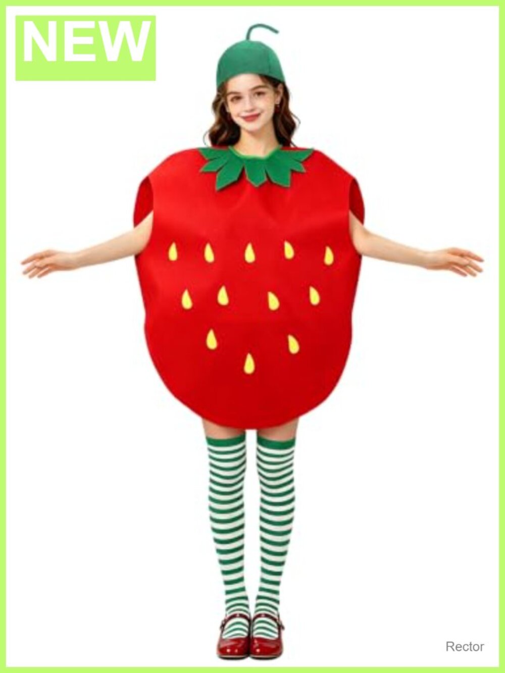 Strawberry Felt Adult Halloween Costume Fruit Dress & Stockings